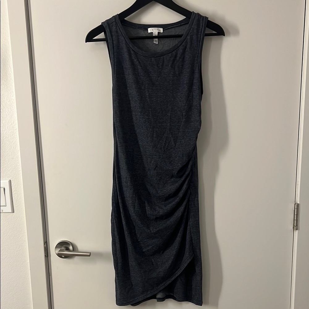Navy Asymmetrical Ruched Midi Dress